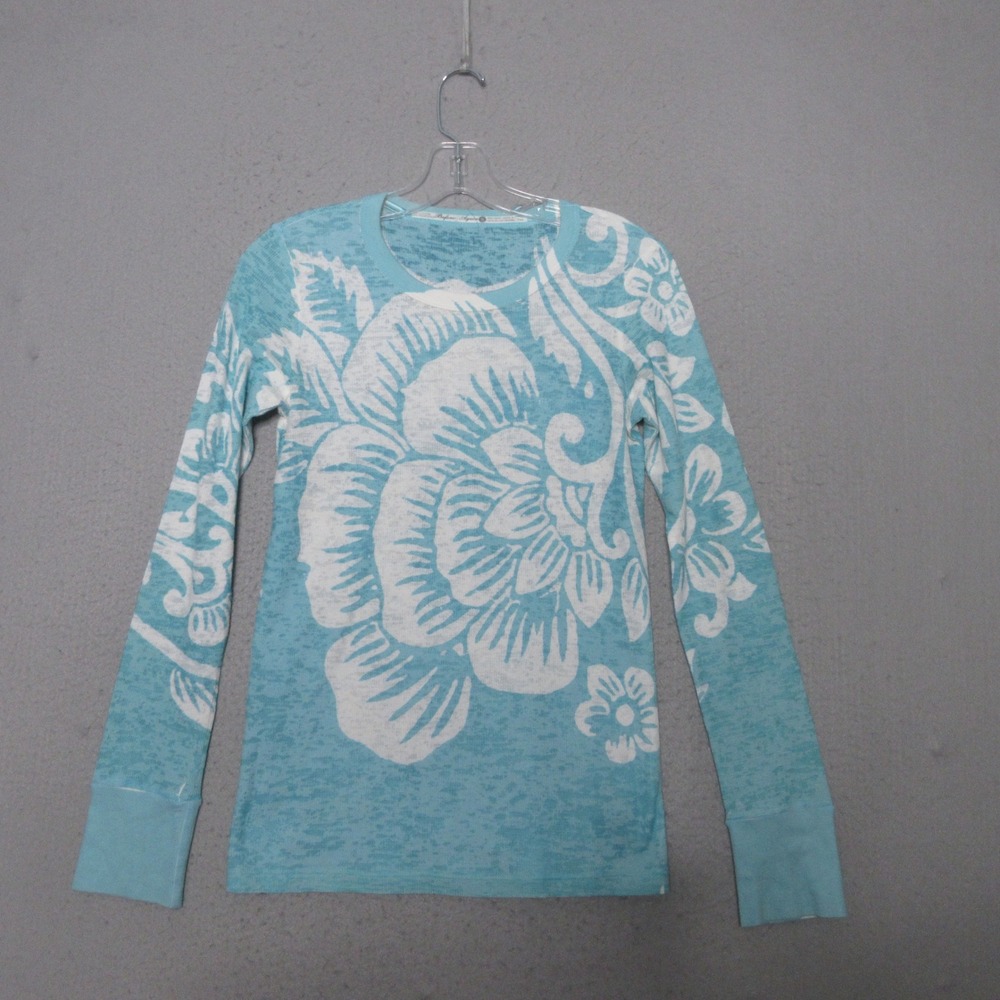 Before Again Thermal Top Blue Floral Paisley Burnout Y2K Boho Artsy Art to Wear